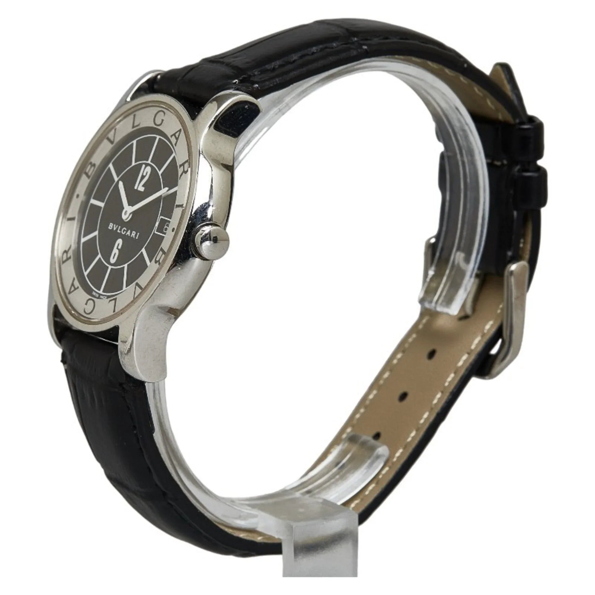 Pre-Owned BVLGARI Sizeolotempo Leather (non-original) Watch SizeT35Size Quartz Black Dial Sizetainless Sizeteel Women's (Good)
