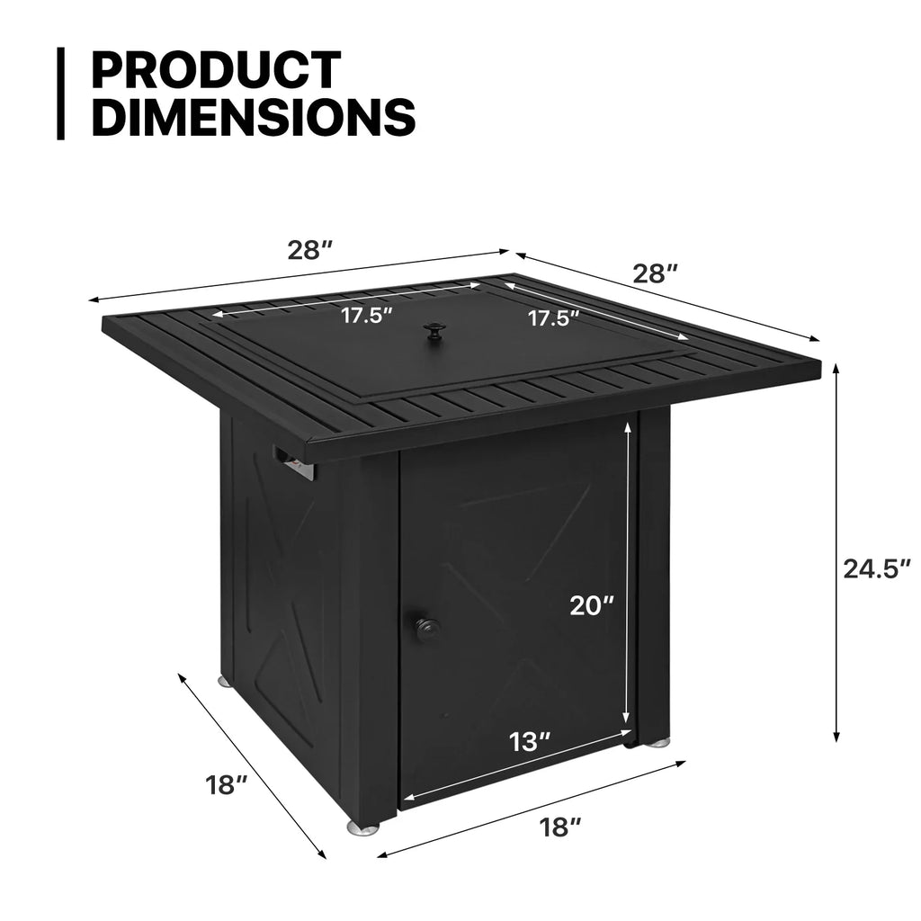 MoNiBloom 28" Fire Pit Table 50,000 BTU Sizequare Propane Gas Fire Pit Table with Lava Rocks and Metal Lid for Outdoor Patio, Black