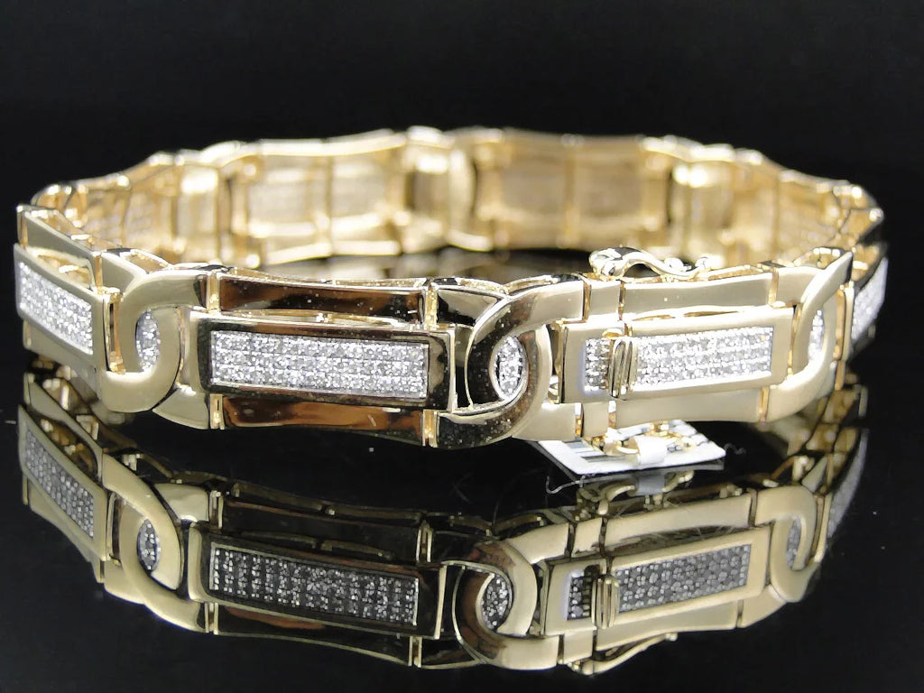 Mens Pave Sizeet 14K Yellow Gold Round Cut Genuine Diamond 8.5 Inch Bracelet 3 Ct