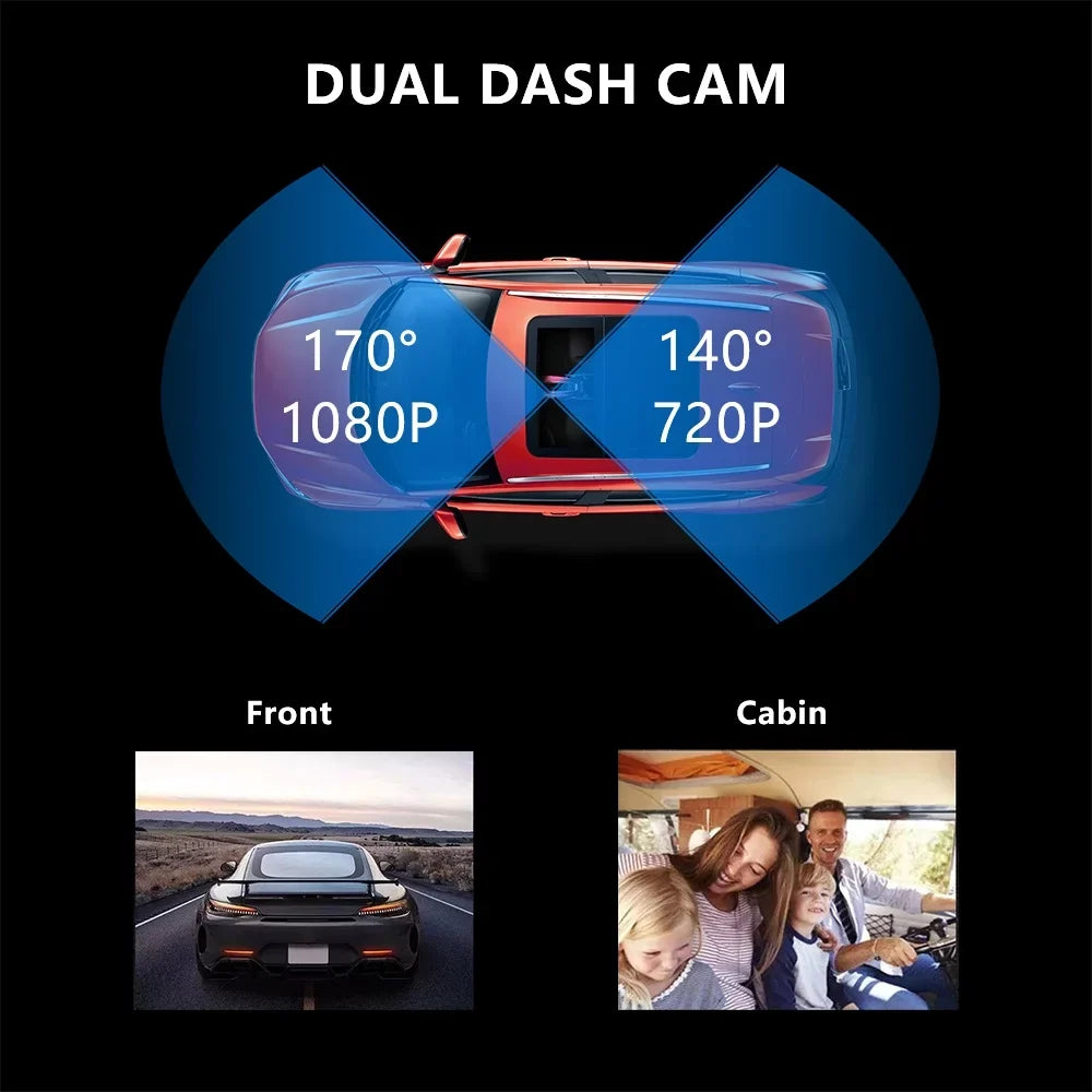 SizeOATUTO Dual Dash Cam 1080P Front and Cabin Car Dashboard Camera with IR Night Vision, 2 Channel Driving Recorder Motion Detection, Parking Monitoring, Accident Locked, Loop Recording, 1.5in IPSize