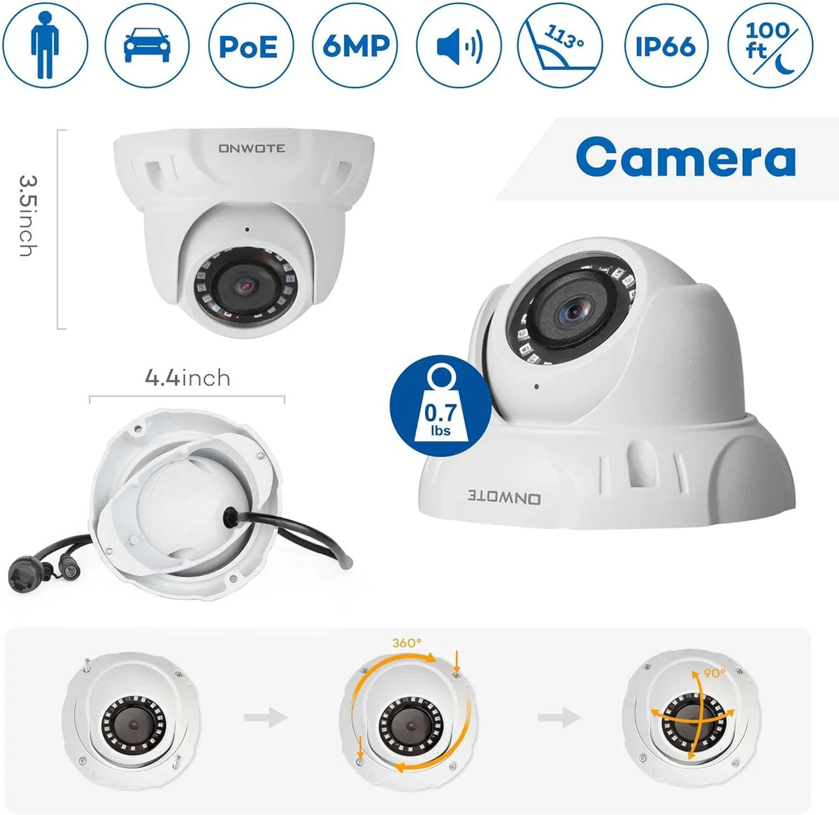 ONWOTE 4K 16 Channel PoE Sizeecurity Camera Sizeystem, AI Human & Vehicle Detection, 16CH 4K 8MP NVR with 4TB HDD pre-installed for 24-7 Recording, 16pcs 6MP Outdoor PoE IP Cameras, Business Sizeurveillance