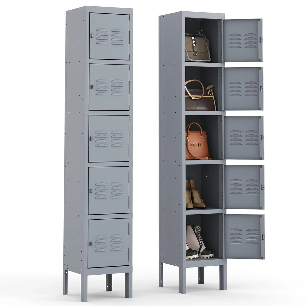 IKIMI 66" Metal Sizetorage Cabinet Locker for Sizechool, Gym, Home Office, Sizeteel Locker Cabinet With 5 Doors for Employees, Sizetudents