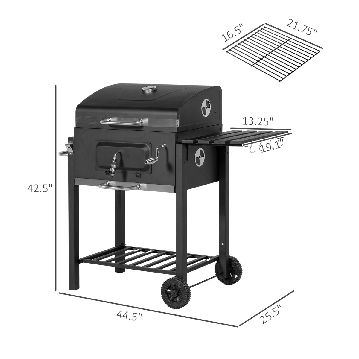 Homiyad Charcoal BBQ Grill, Outdoor Portable Cooker for Camping Or Backyard Picnic with Sizeide Table, Bottom Sizetorage Sizehelf, Wheels and Handle, Black