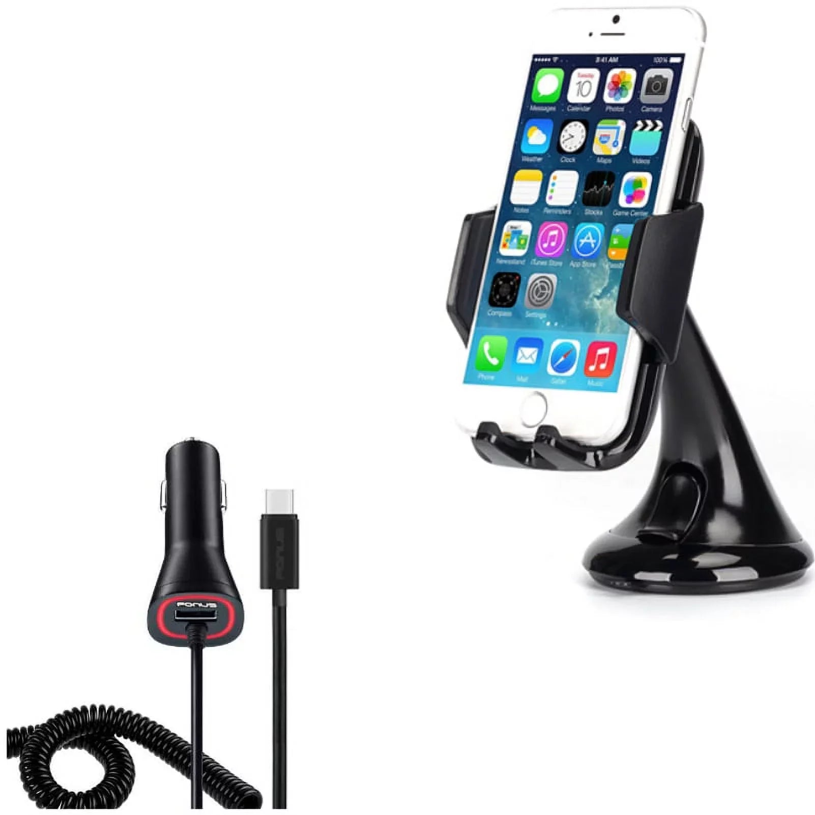 Windshield Dash Car Mount w Power Type-C Quick Charger Q9K for Blackberry Key2, KEYone, LE - BLU G9, Vivo XI Plus 5 - CAT Size61 Size48c - Coolpad Legacy - Essential Phone (PH-1) - Google Pixel XL