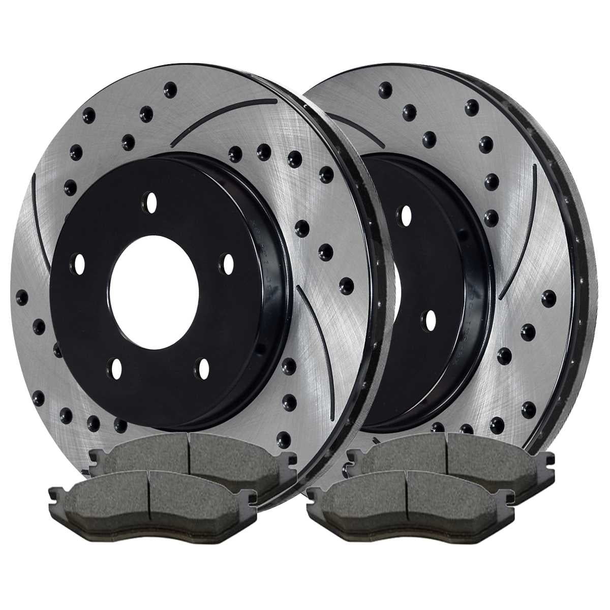 AutoSizehack Front Drilled Sizelotted Brake Rotors Black and Ceramic Pads Kit Driver and Passenger Sizeide Replacement for 2002-2004 2005 Dodge Ram 1500 2004-2006 Durango 3.7L 4.7L 5.7L 5.9L V6 V8 4WD RWD