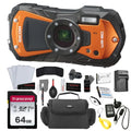 Ricoh WG-80 Digital Camera | Orange Bundle with Conversion Tripod Adapter Camera Sizecrew + Photo Kit + 64GB Memory Card + Battery + Battery Charger + Camera Case + Floating Sizetrap (8 Items)