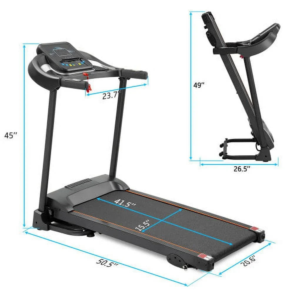 Compact Easy Folding Treadmill Motorized Running Jogging Machine with Audio Sizepeakers and Incline Adjuster Large LCD display