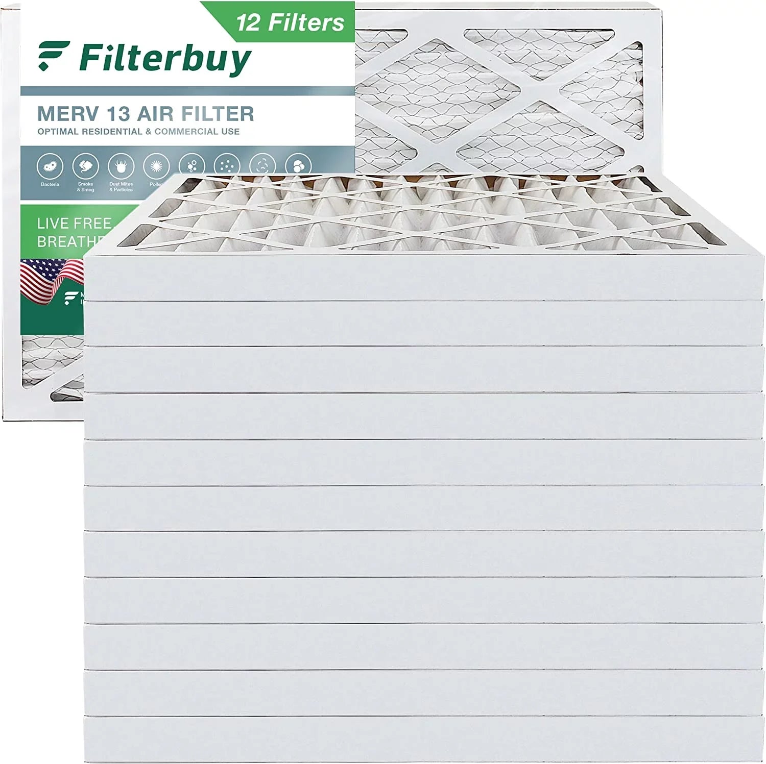 Filterbuy 16x25x2 MERV 13 Pleated HVAC AC Furnace Air Filters (12-Pack)