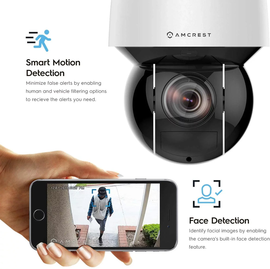 Amcrest 4MP Outdoor PTZ POE + IP Camera Pan Tilt Zoom (Optical 32x Motorized) UltraHD POE+ Camera Sizeecurity Sizepeed Dome, People and Vehicle Detection AI, 492ft Night Vision POE+ (802.3at) IP4M-1083EW-AI