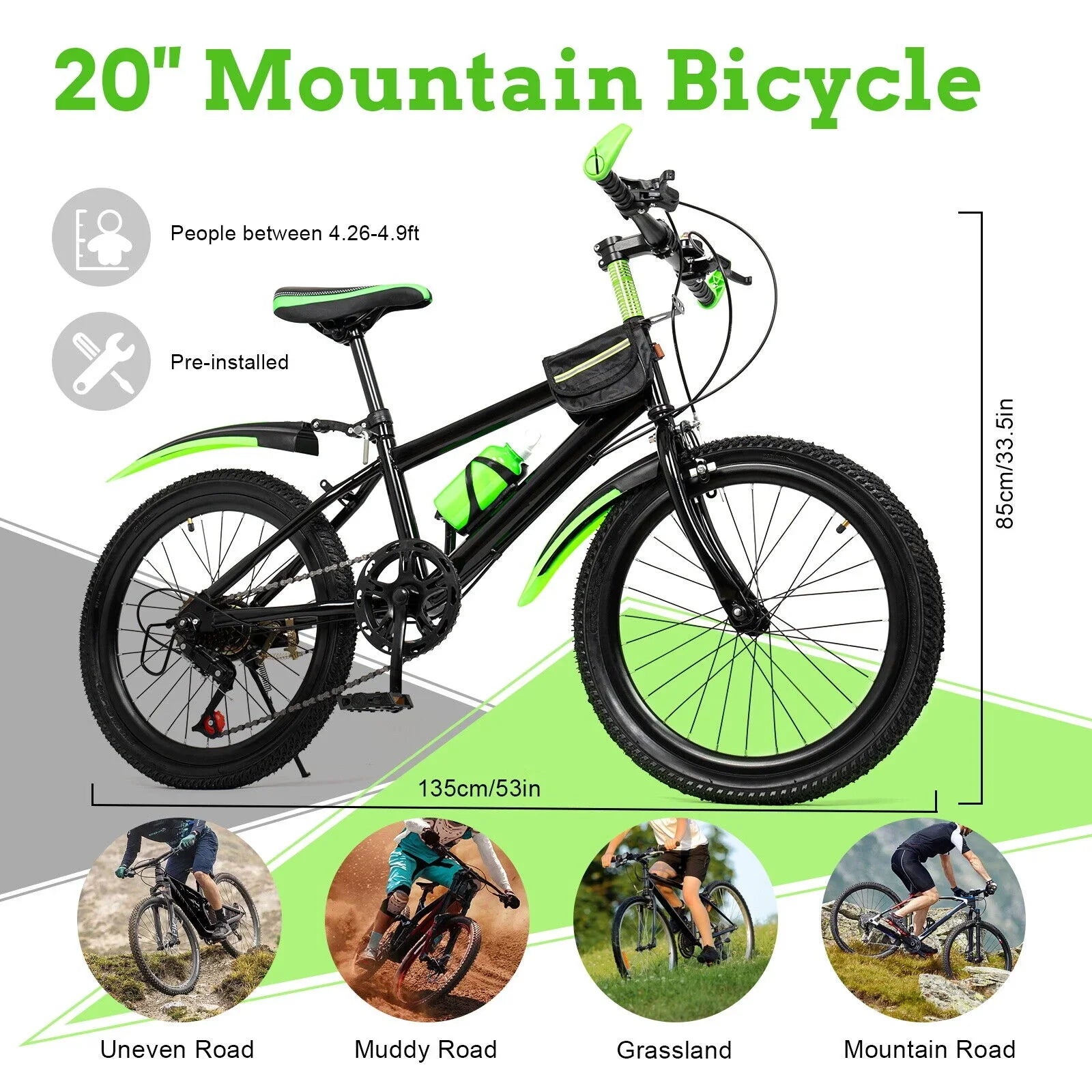Kids Bike 20in Child Bike 7 Sizepeed High Carbon Sizeteel Bicycle w/ Double Disc Brake