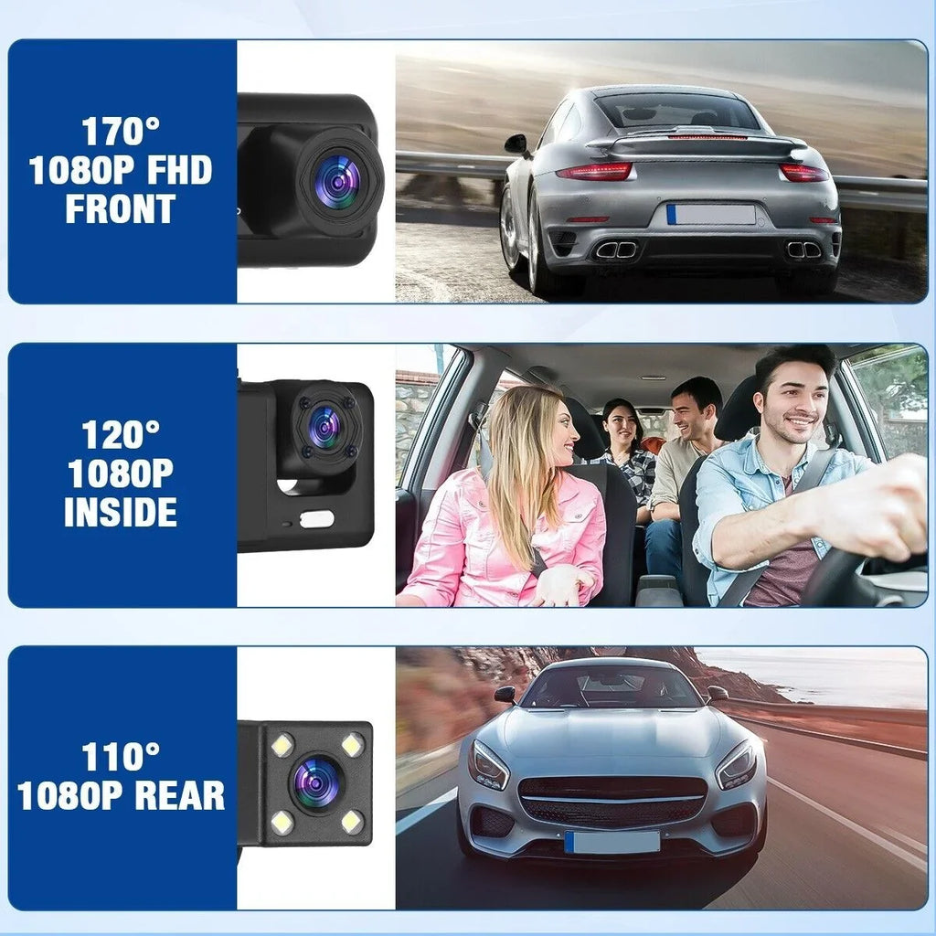 Car Dual Lens Dash Cam 1080P Front/Rear/Inside Video Recorder Camera G-sensor