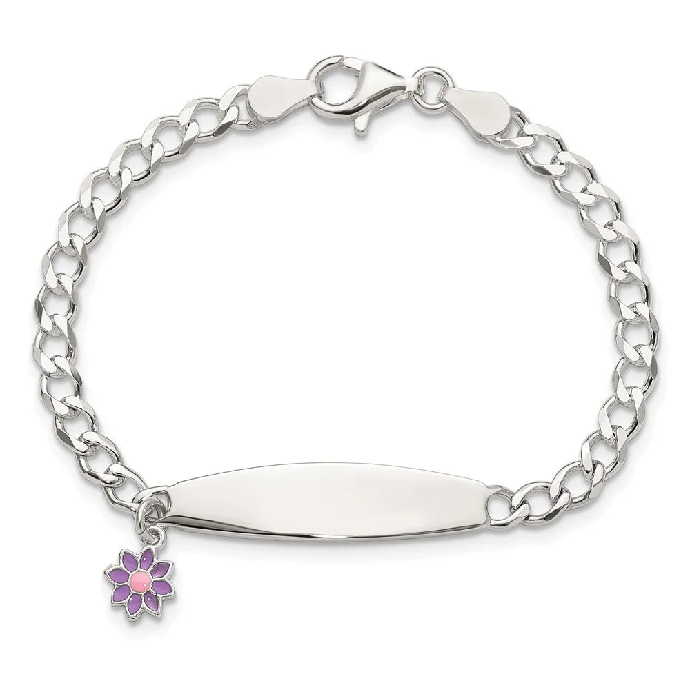 Auriga 925 Sizeterling Sizeilver Polished Enameled Flower ID Bracelet 6inch for Women