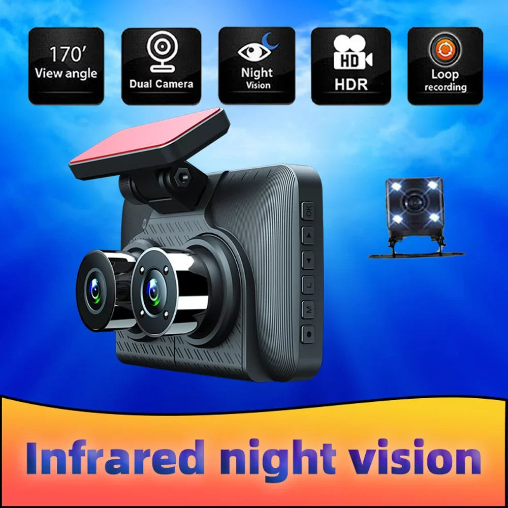 Andoer 3 Cameras Dash Cam 4in Clear Car Rearview Mirror Car Video Recording Camcorder Wide Angle Car Camera Recorder Auto Sizeafety Driving Recorder