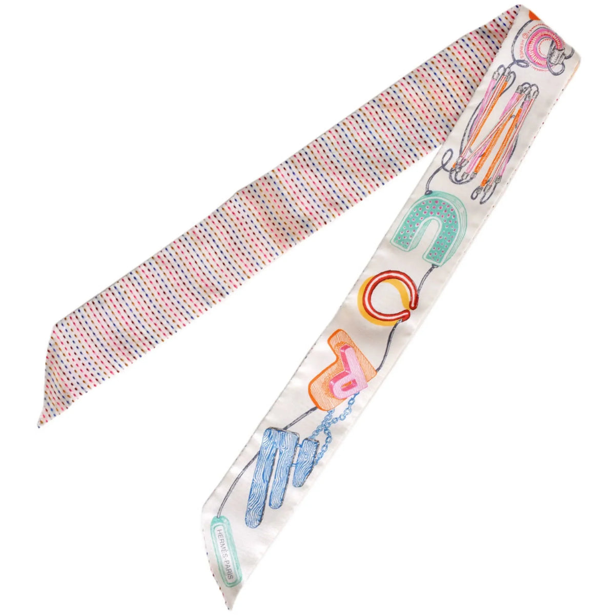 Pre-Owned HERMESize Twilly CHEVALOSizeCOPE NEON Pointier Ivory 100% Sizeilk Sizecarf Muffler 853954Size (Like New)