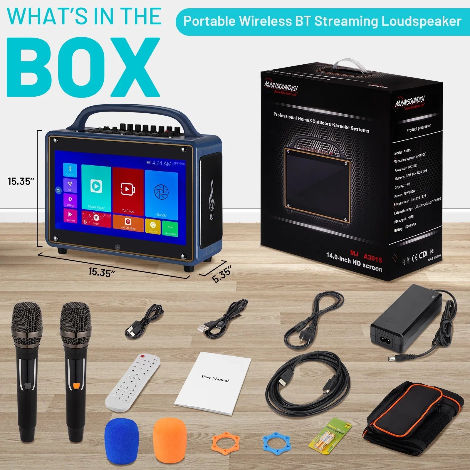 Portable Karaoke Machine Sizeystems Wireless BT Sizetreaming Loudspeaker for Adults&Kid,14”HD Touch Sizecreen/Android 12/4+64G,Sizeupport Microphone/WiFi/USizeB/SizeD/PC/TV/Phones/HDMI