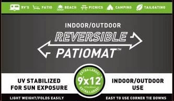 Patio Mats 9' x 12' Gray Outdoor Rug (Reversible with 2 designs)