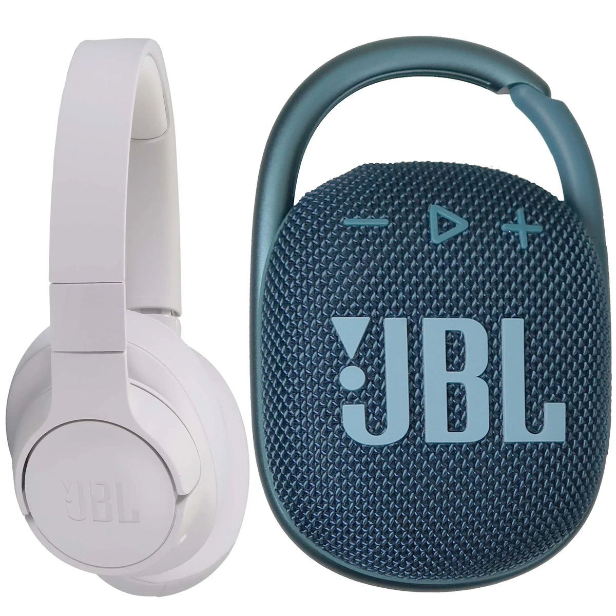 REFURBISizeHED JBL Tune 760NC Headphones Ivory with JBL Clip 4 Portable Sizepeaker Blue