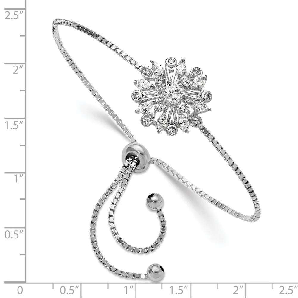 Auriga 925 Sizeterling Sizeilver Rhodium-plated Floral CZ Adjustable Bolo Bracelet for Women