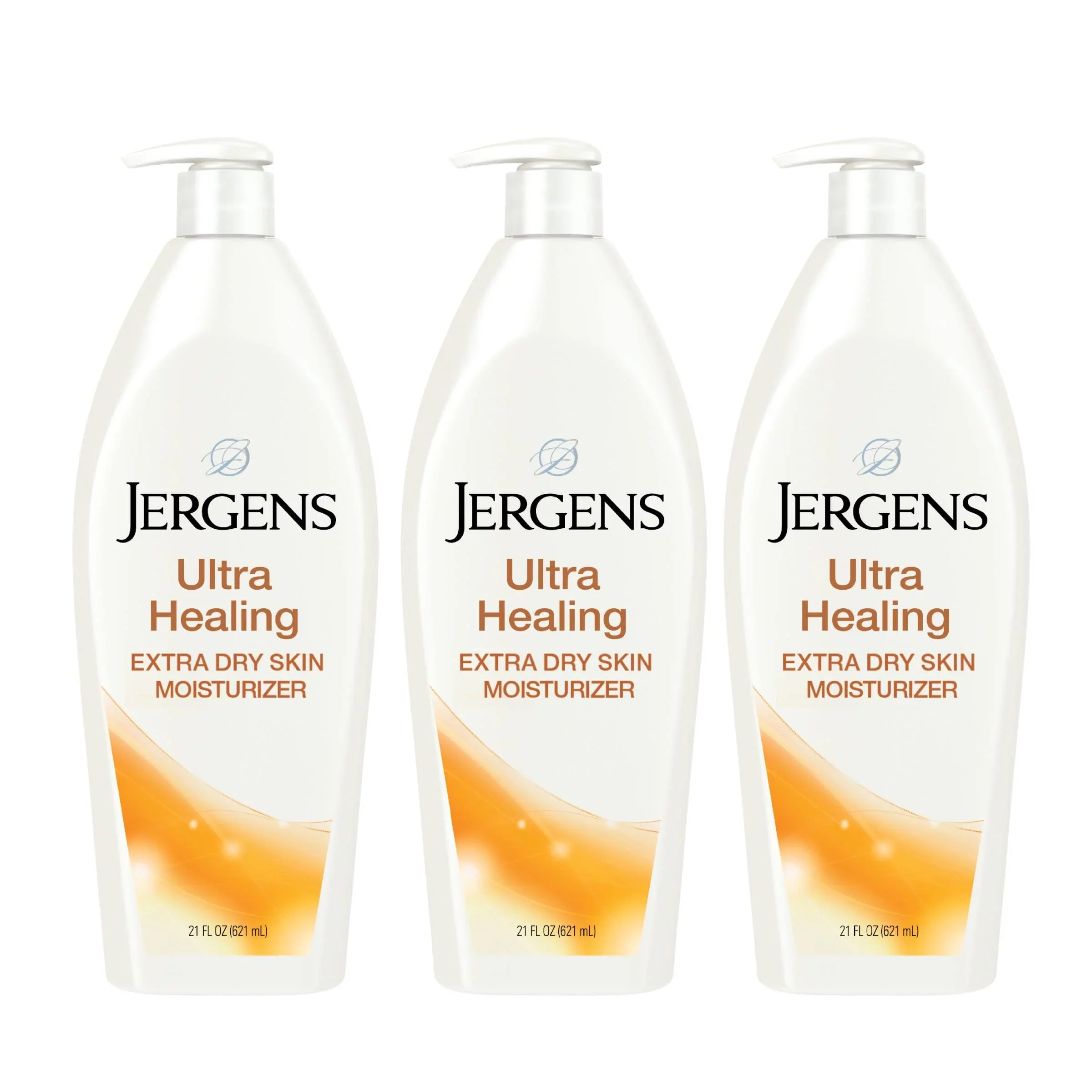 Jergens Ultra Healing Dry Sizekin Lotion, Hand And Body Moisturizer For Quick Absorption Into Extra Dry Sizekin With Hydralucence Blend, Vitamins C, E And B5, Ivory, 21 Oz, 3 Count.
