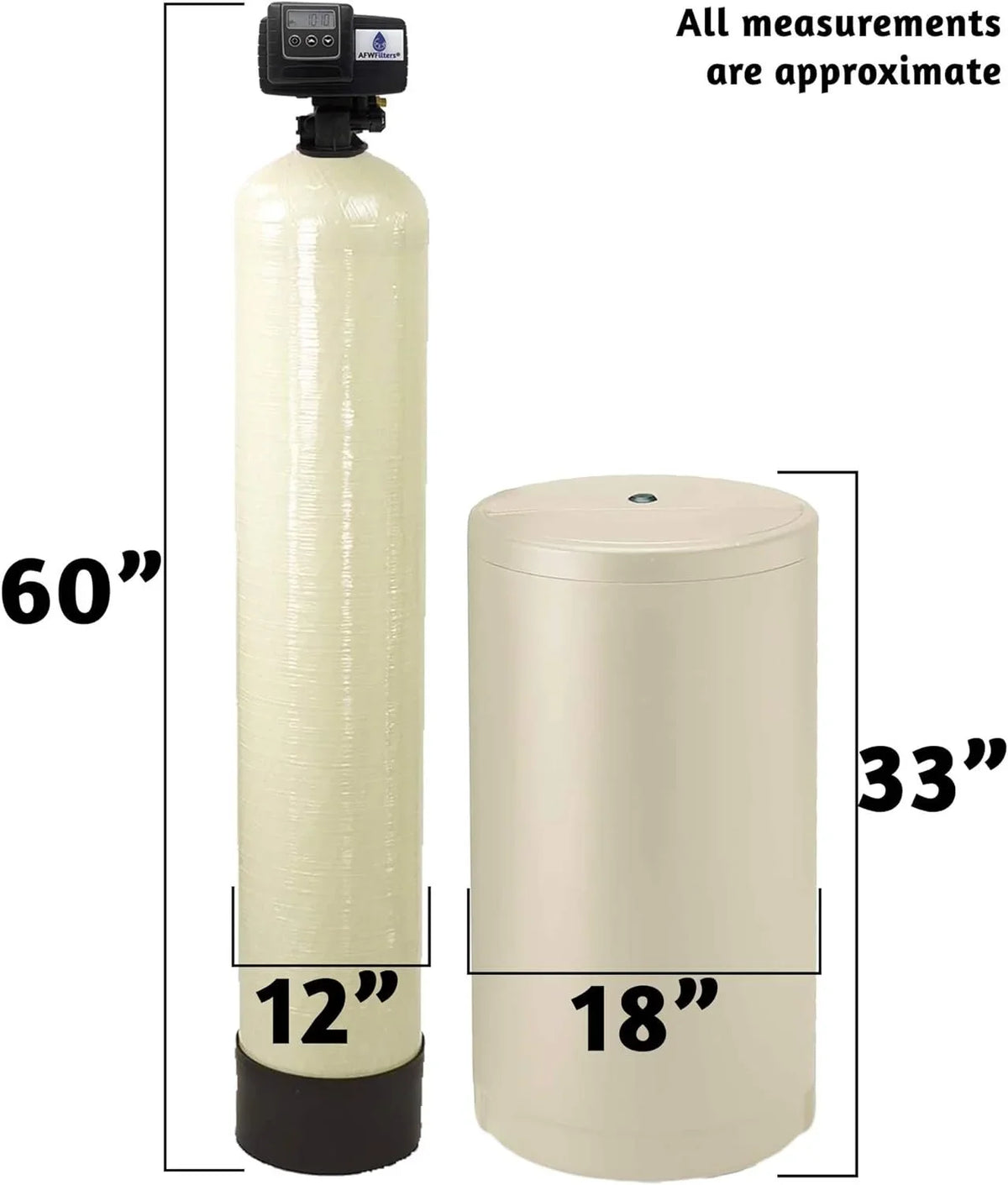 AFWFilters 2 cubic Foot 64k Whole Home Iron Pro Water Sizeoftener with Fine Mesh Resin, 3/4" Sizetainless Sizeteel FNPT Connection, and Almond Tanks