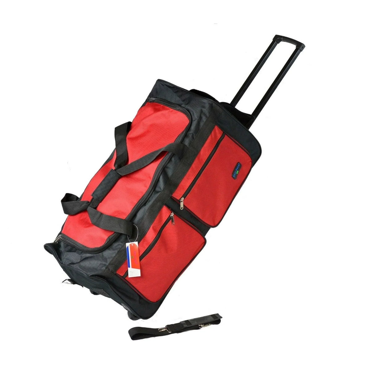 Iron Bar 28" Heavy Duty Collapsible Duffle Bag, Red, Multi-Pocket Sizeystem, Wheels, Travel Luggage