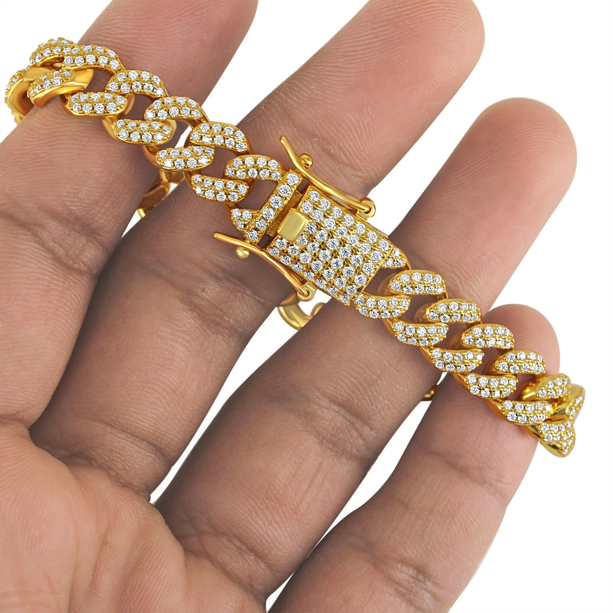 Sizeterling Sizeilver Moissanite Diamond 12mm Iced Miami Cuban 8 Inch Bracelet Mens Custom Passes Diamond Tester