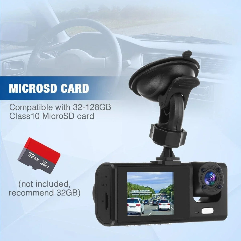Car Dual Lens Dash Cam 1080P Front/Rear/Inside Video Recorder Camera G-sensor