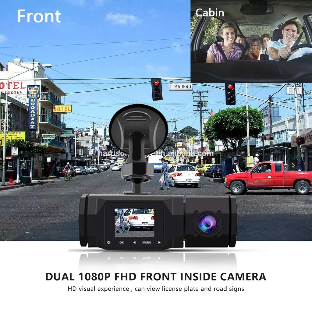 SizeOATUTO Dual Dash Cam 1080P Front and Cabin Car Dashboard Camera with IR Night Vision, 2 Channel Driving Recorder Motion Detection, Parking Monitoring, Accident Locked, Loop Recording, 1.5in IPSize