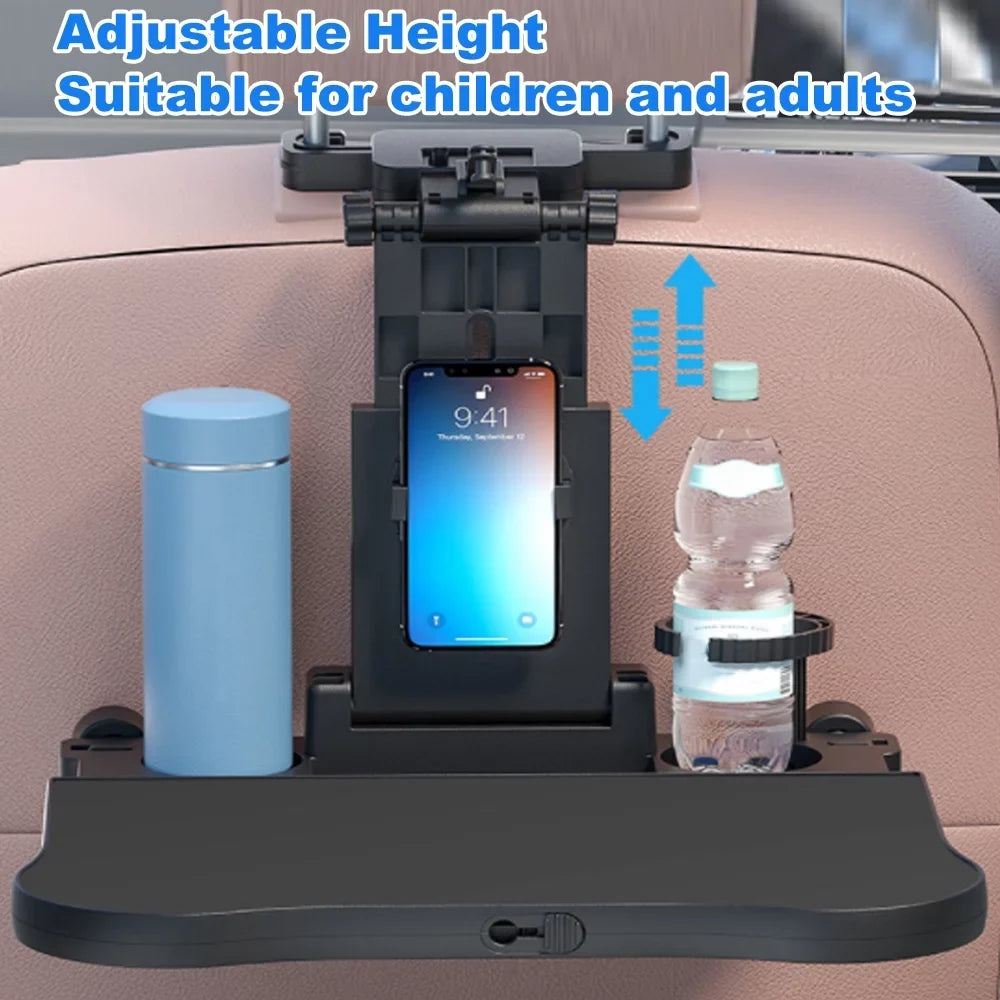 Aibecy Adjustable Car Sizeeat Travel Table Multifunctional Foldable Car Back Sizeeat Food Tray, Car Table with Phone Holder for Working, Writing, Eating Black