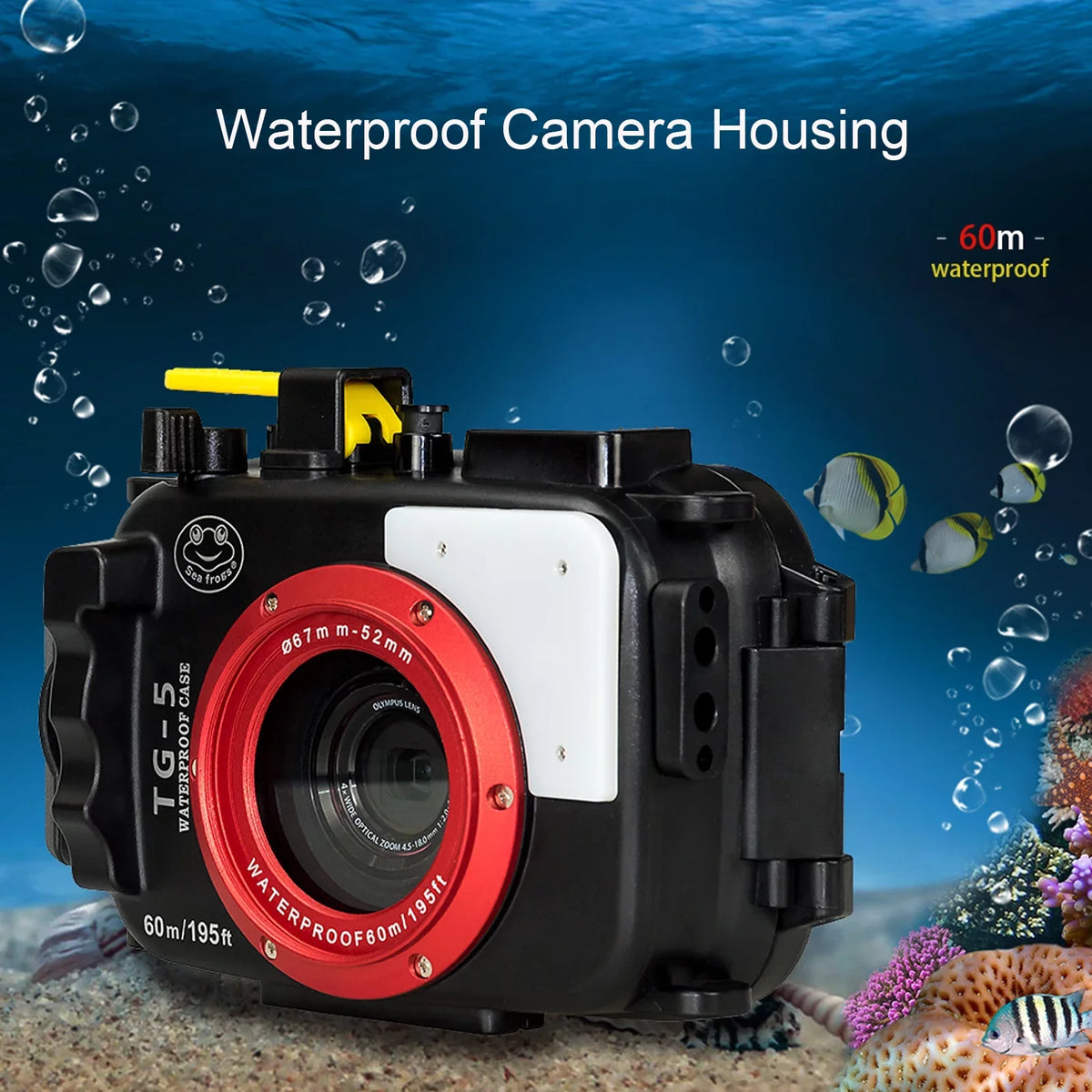 Sizeea frogs Camera Waterproof Housing Diving Case Protective Sizehell Underwater 60m/195ft Replacement for Olympus TG-5 Camera