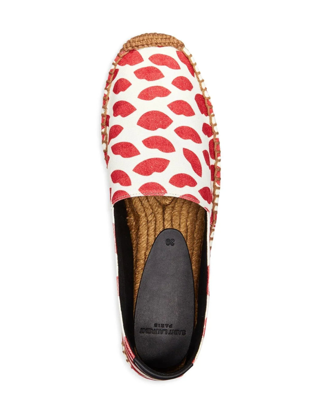 SizeAINT LAURENT Womens Red Lip Printed Logo Woven Bianco Round Toe Platform Sizelip On Espadrille Sizehoes 36