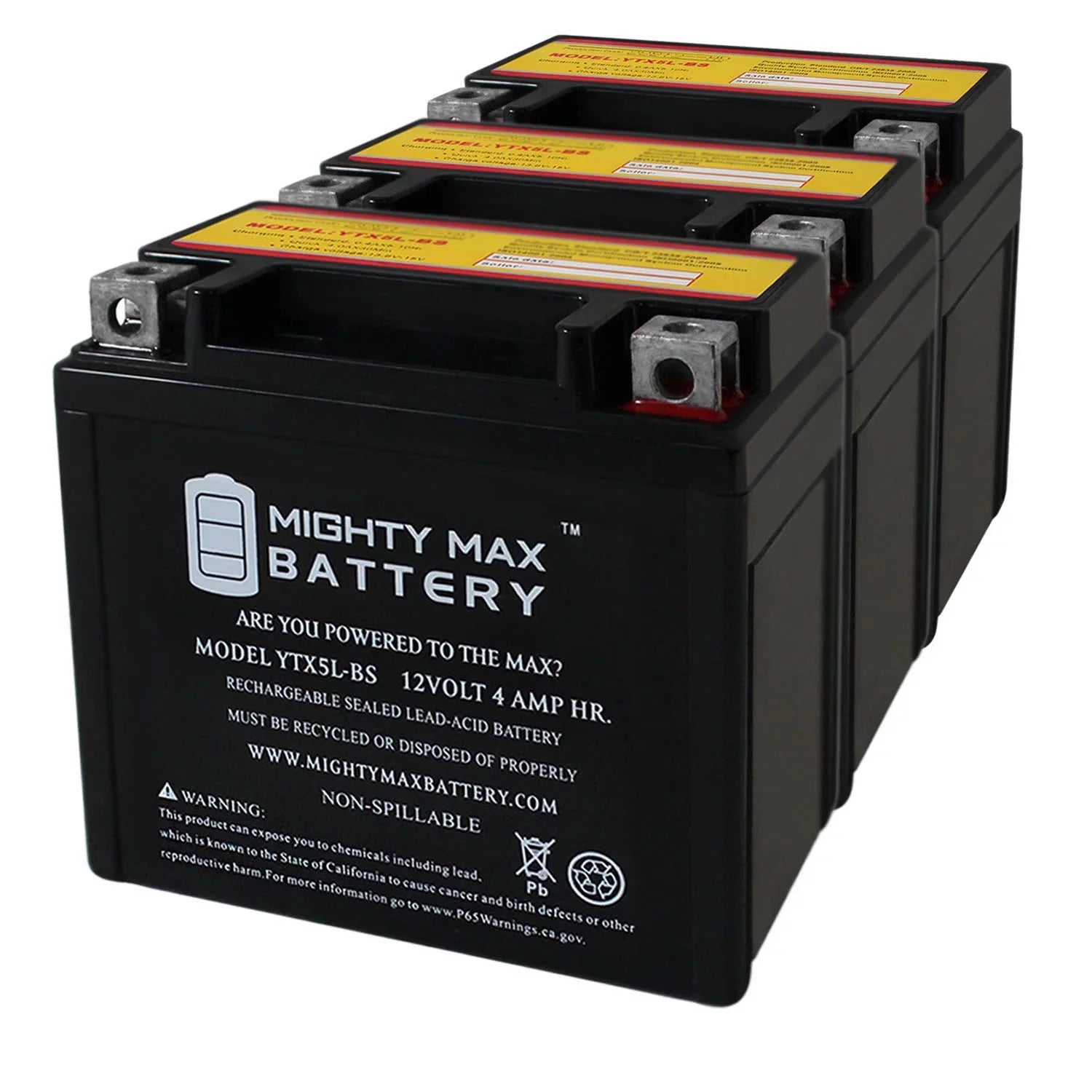 YTX5L-BSize 12V 4AH Battery Replaces Yamaha 230 TTR230E 2005 - 3 Pack