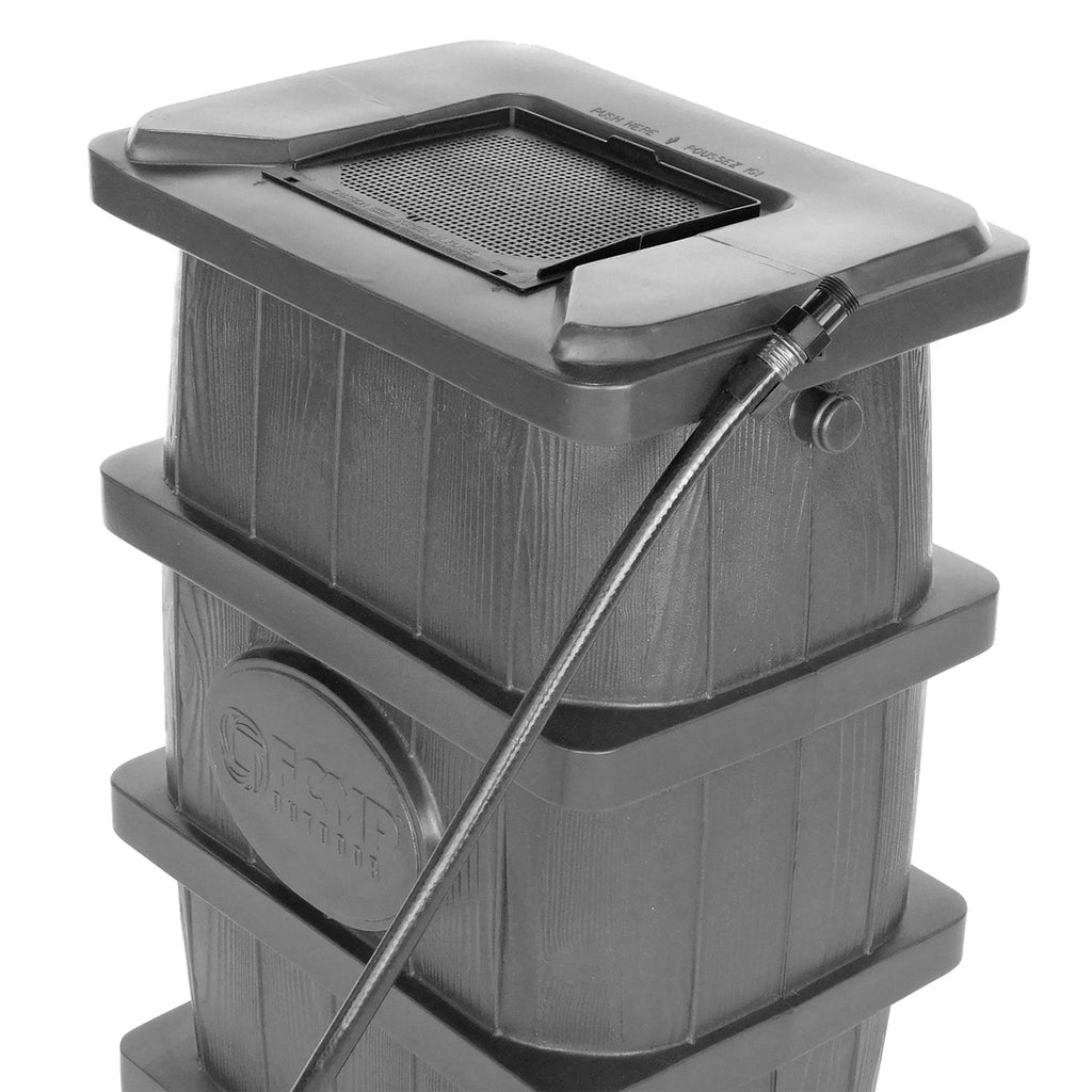 FCMP Outdoor WG4000-GRY Home Outdoor Wood Grain Rain Water Catcher Barrel