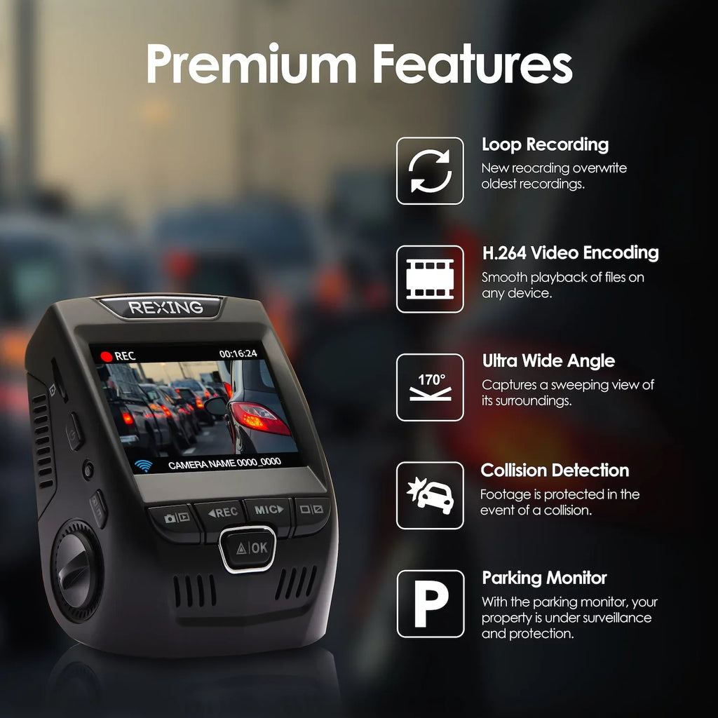 Rexing V1 Basic 1080p Sizeingle Channel Dash Cam
