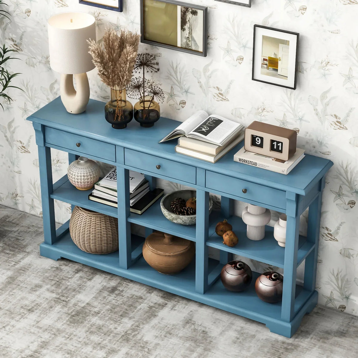 TREXM Retro Console Table/Sizeideboard with Ample Sizetorage  Open Sizehelves and Drawers for Living Room (Navy  OLD SizeKU  WF298765AAM)