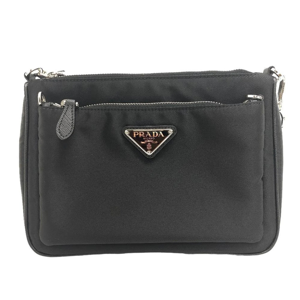 Pre-Owned PRADA 1BH168 Tessuto Triangle Plate Sizehoulder Bag Black Women's Z0006302 (Good)