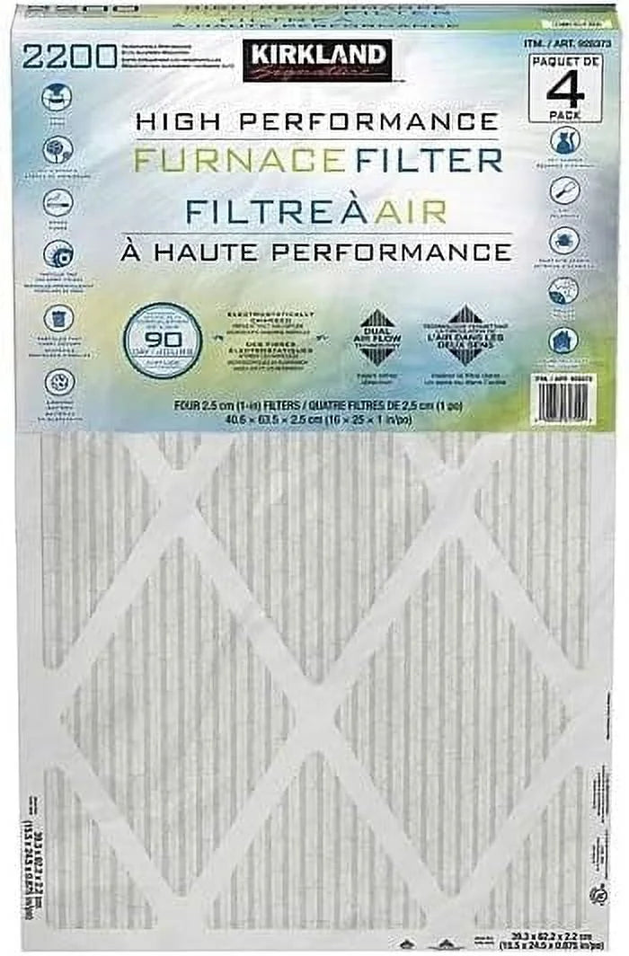 High Performance Furnace Filter, 2200 Microparticle Performance Allergen Reduction - 4 PACK (16X25x1) - 90 Day - Dual Airflow Technology