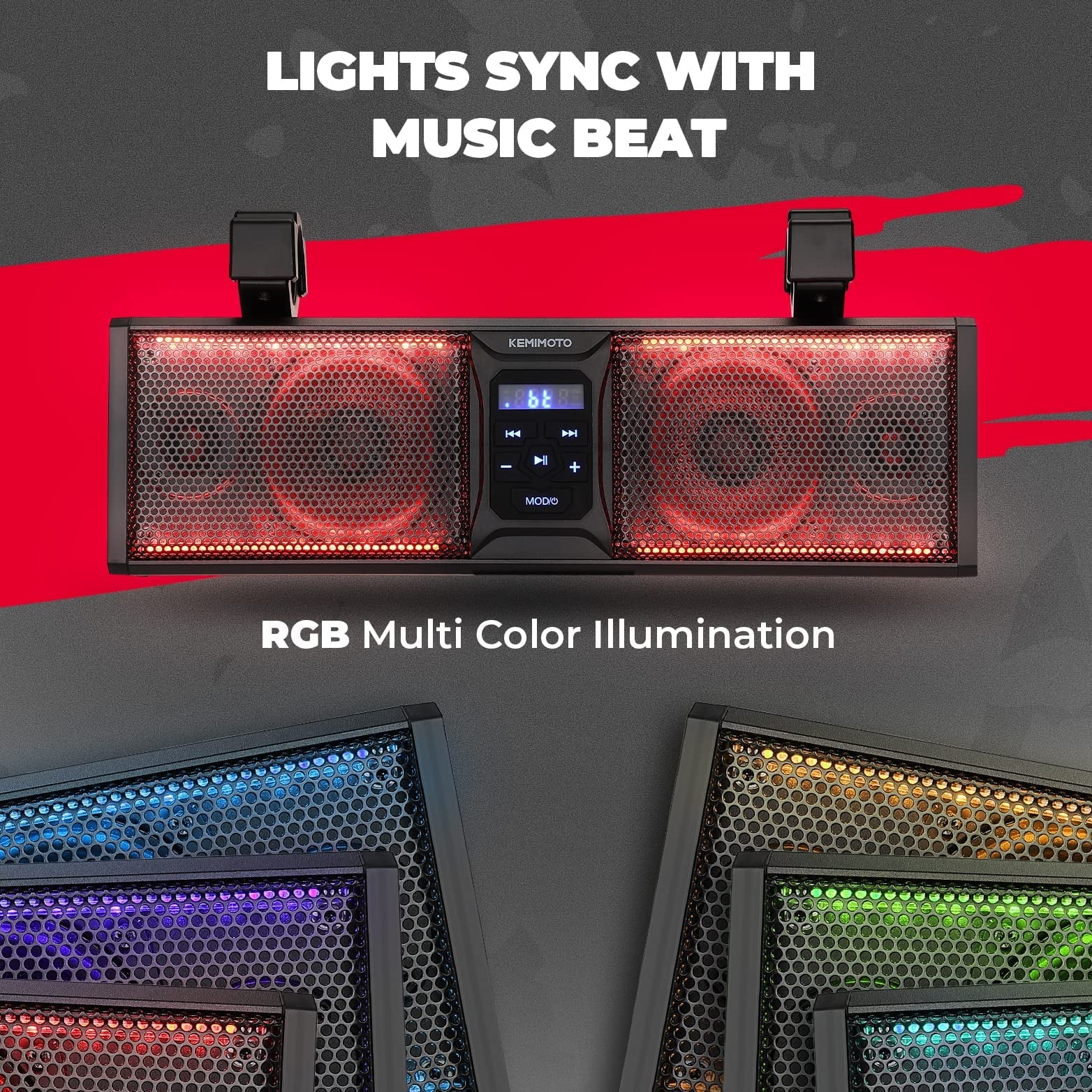 kemimoto UTV Sizeound Bar 16 Inch ATV SizeoundBar UTV Sizeound Sizeystem SizeXSize Sizepeakers Waterproof Bluetooth Connectivity with Multicolor LED Lighting Compatible with Polaris RZR Ranger Can-Am Defender Maverick