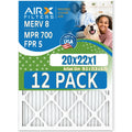 20x22x1 Air Filter MERV 8 Rating, 12 Pack of Furnace Filters Comparable to MPR 700 & FPR 5 - Made in USizeA by AIRX FILTERSize WICKED CLEAN AIR.