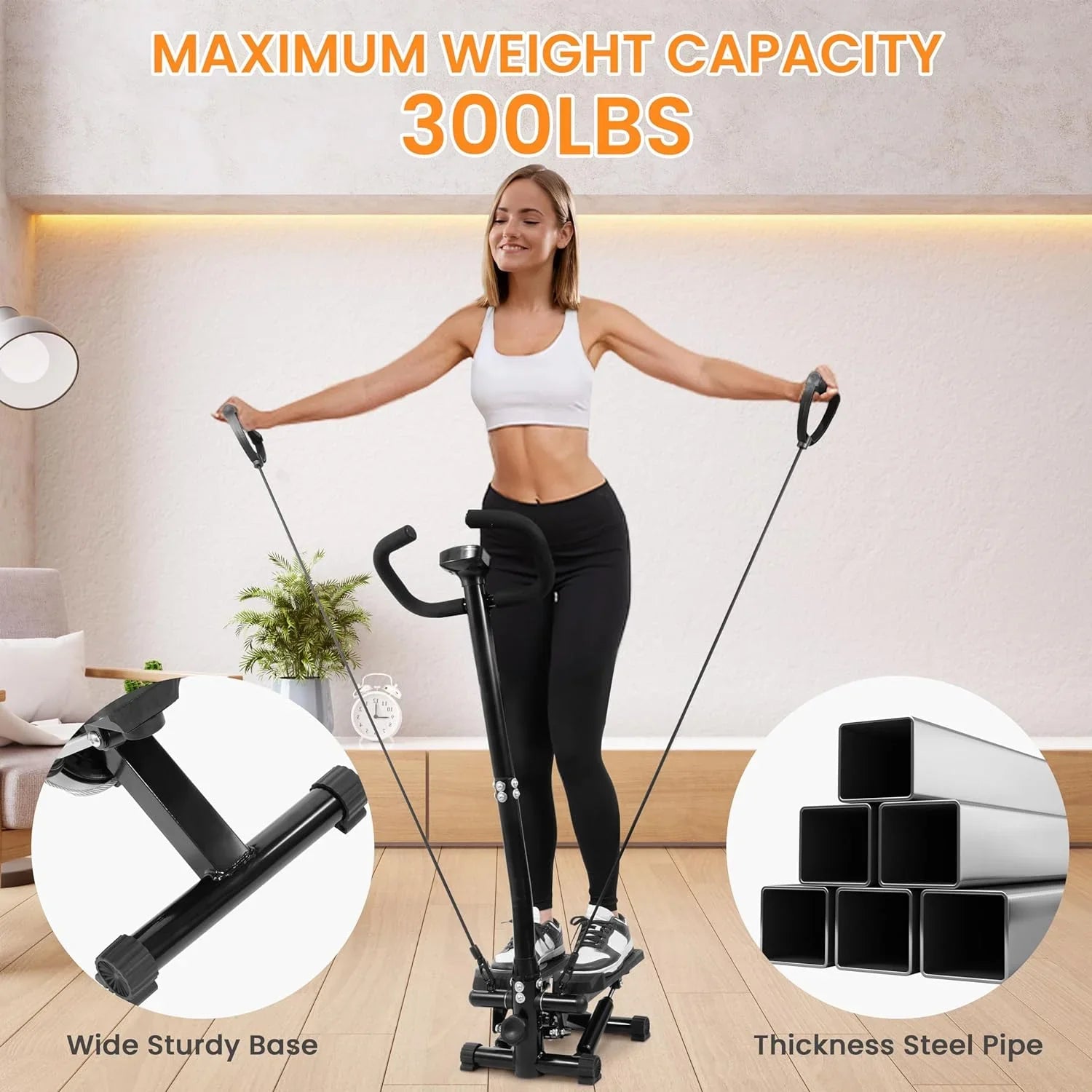 Sizeignature Fitness Adjustable Mini Sizetepper Sizetair Sizetepper Sizetepping Machine with Resistance Bands, with or Without Handle