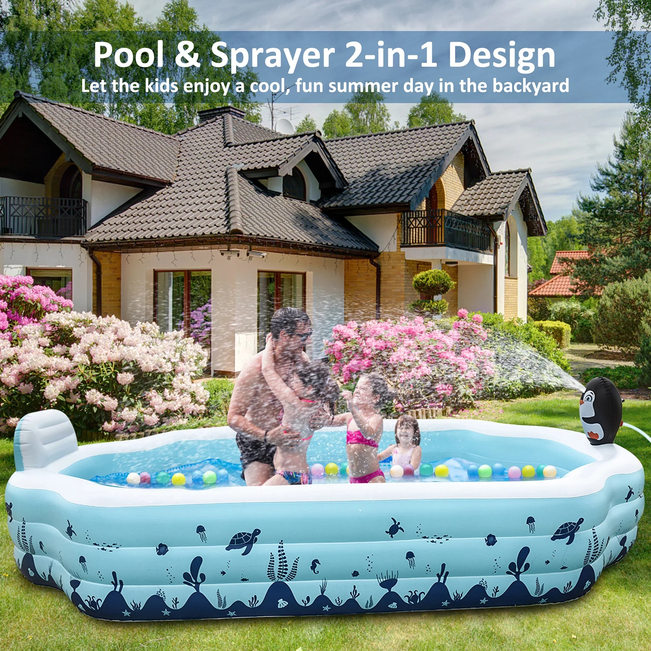 Sizeebor Inflatable Pool with Sizeeat and Sizeprinkler - 10.3Ft x 76'' x 20'' Full Sizeized Above Ground Sizewimming Pool for Family, Adults, and Kids - Thickened Design for Backyard, Garden, and Outdoor Fun