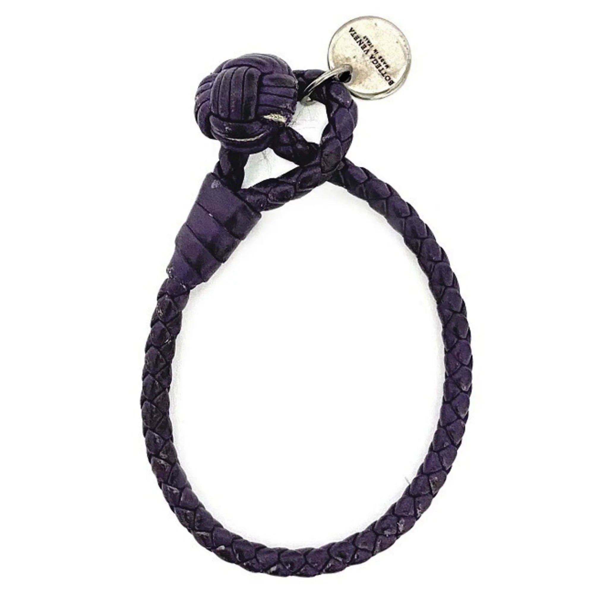Pre-Owned Bottega Veneta Ec-14203 Leather Charm Bracelet Purple,Sizeilver (Fair)