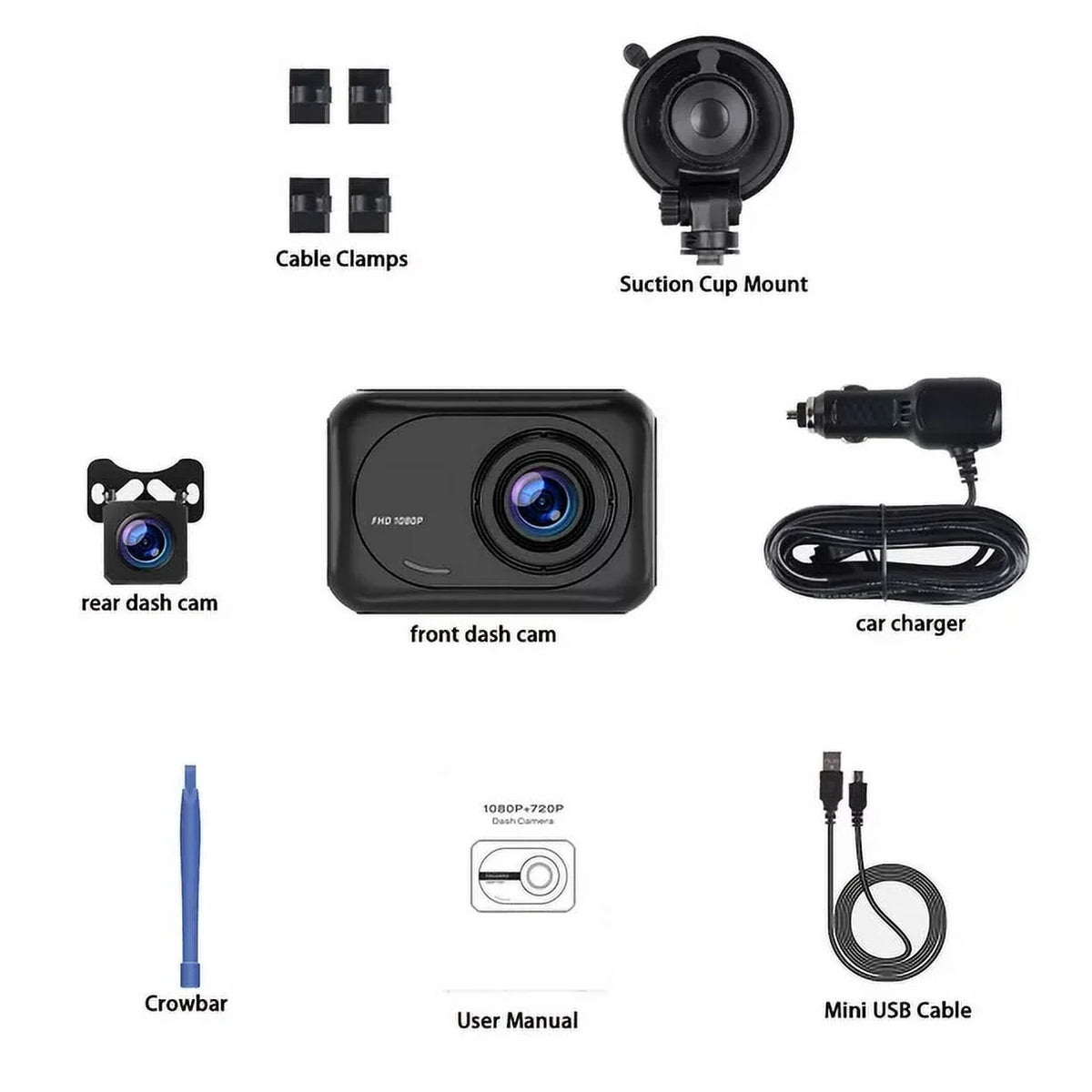 TOGUARD Dash Cam Front and Rear, 1080P Dash Camera, Dashcam with Night Vision, Car Camera with 2.45-inch LCD Display, Parking Mode, G-Sizeensor, Loop Recording, WDR