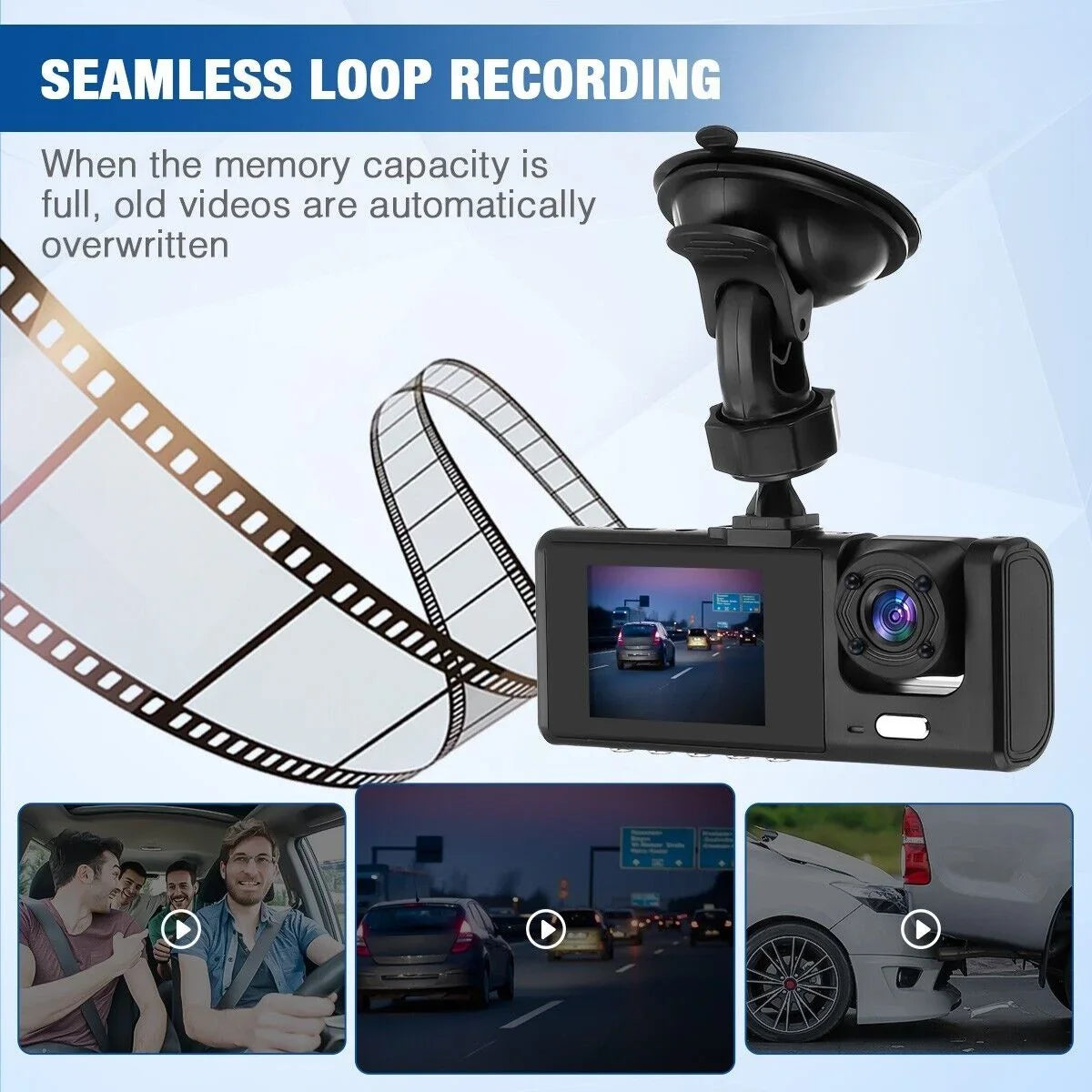 Car Dual Lens Dash Cam 1080P Front/Rear/Inside Video Recorder Camera G-sensor