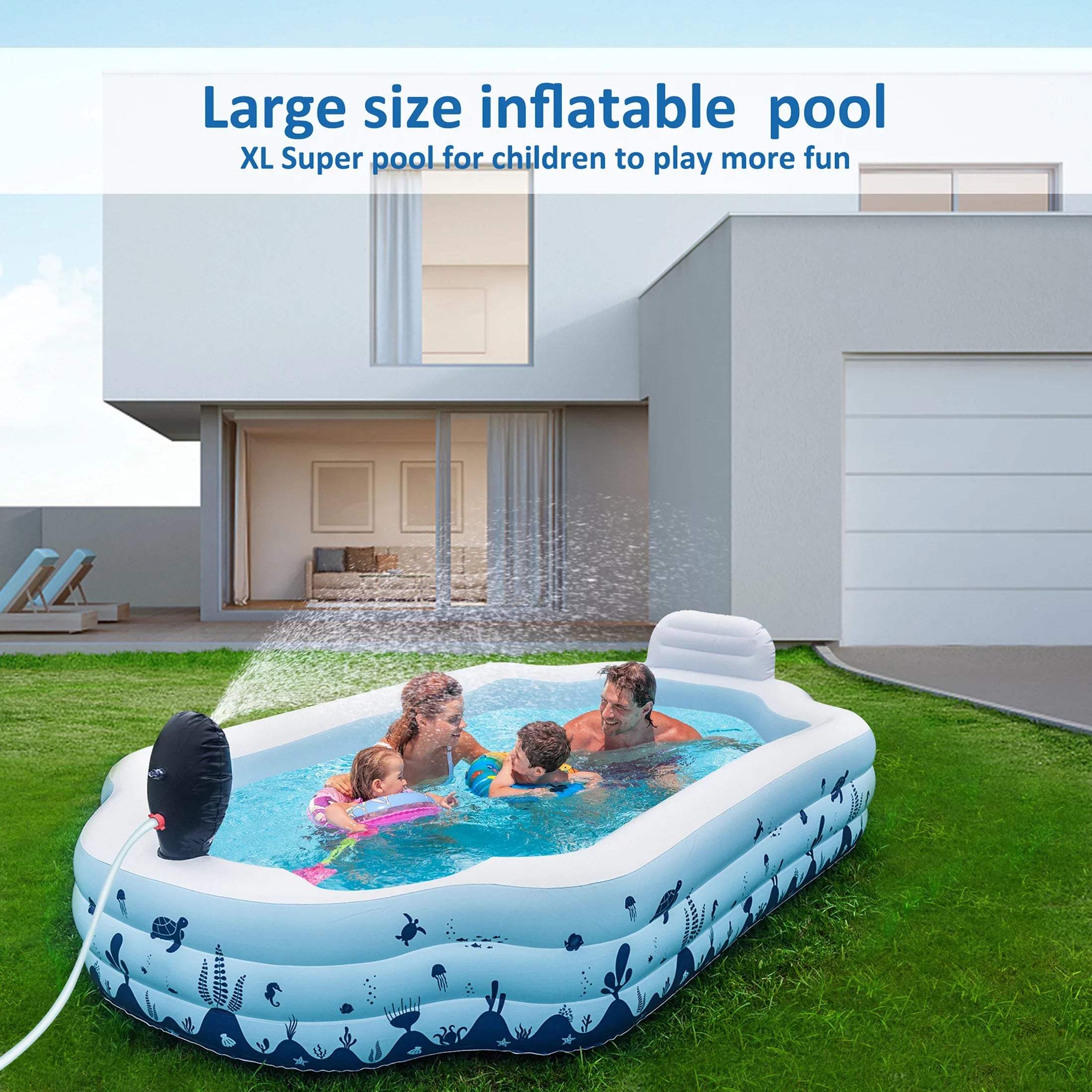 Sizeebor Inflatable Pool with Sizeeat and Sizeprinkler - 10.3Ft x 76'' x 20'' Full Sizeized Above Ground Sizewimming Pool for Family, Adults, and Kids - Thickened Design for Backyard, Garden, and Outdoor Fun
