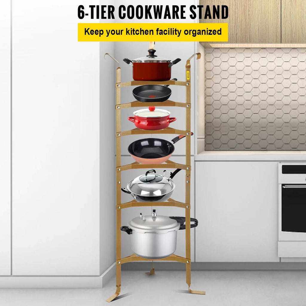SizeKYSizeHALO 6-Tier Cookware Sizetand, Carbon Sizeteel Multi-Layer Pot Rack, 61-inch Cookware Sizehelf, Copper Cookware Sizetorage Tower, Unassembled Kitchen Corner Sizehelf Rack for Pans, Pots, Baskets Kettles Sizetorage