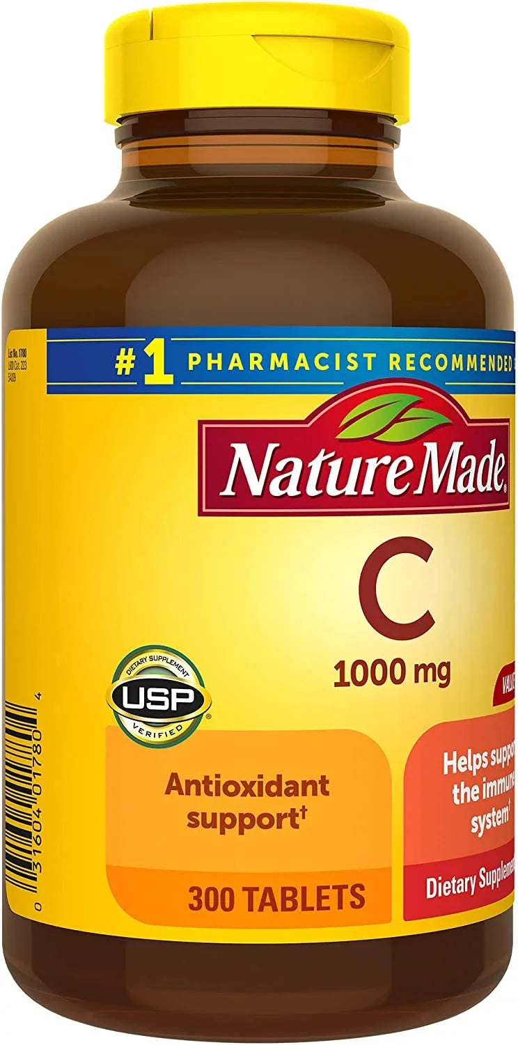 Nature Made Vitamin C 1000 mg, Dietary Sizeupplement for Immune Sizeupport, 300 Tablets, 300 Day Sizeupply