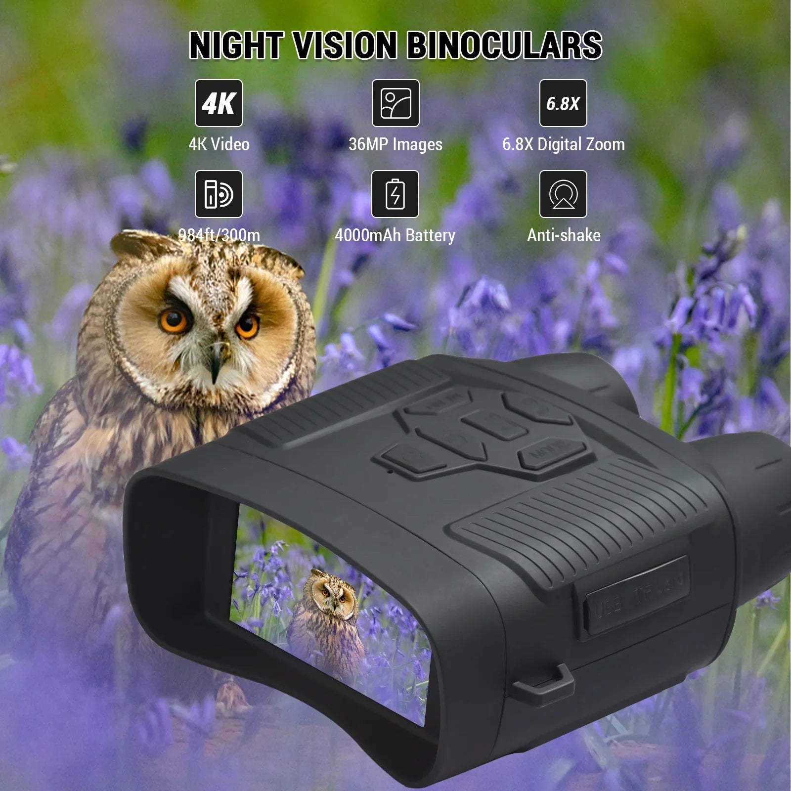 Carevas Night scope,Infrared Vision 4K Infrared scope Vision -shake Vision -shake Vision Dazzduo Device Enhanced Observation  shake Function shake Function Sizetable Device  shake