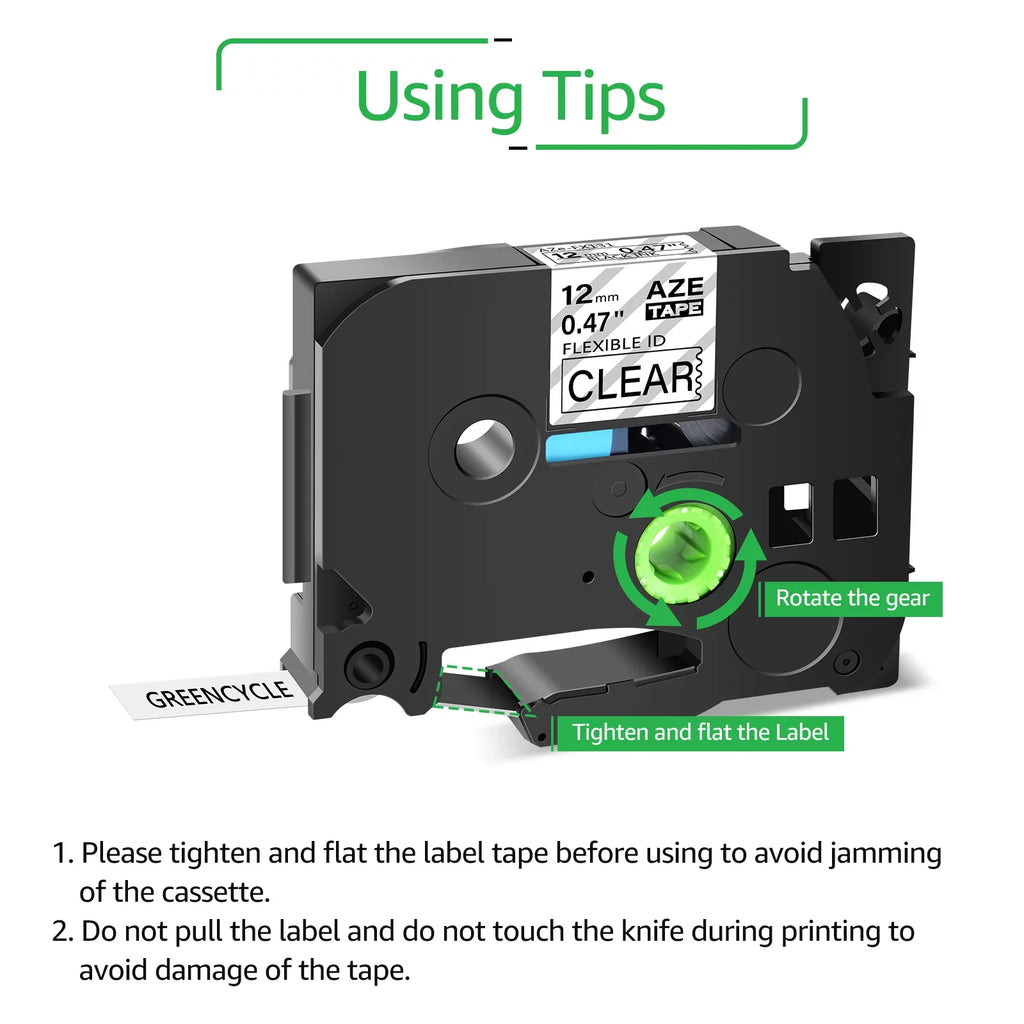 GREENCYCLE 6PK Compatible for Brother P-touch 12mm x 8m Black on Clear TZ TZe TZe-FX131 TZ-FX131 TZe-131 TZ-131 Flexible ID Cable Wire Label Tape