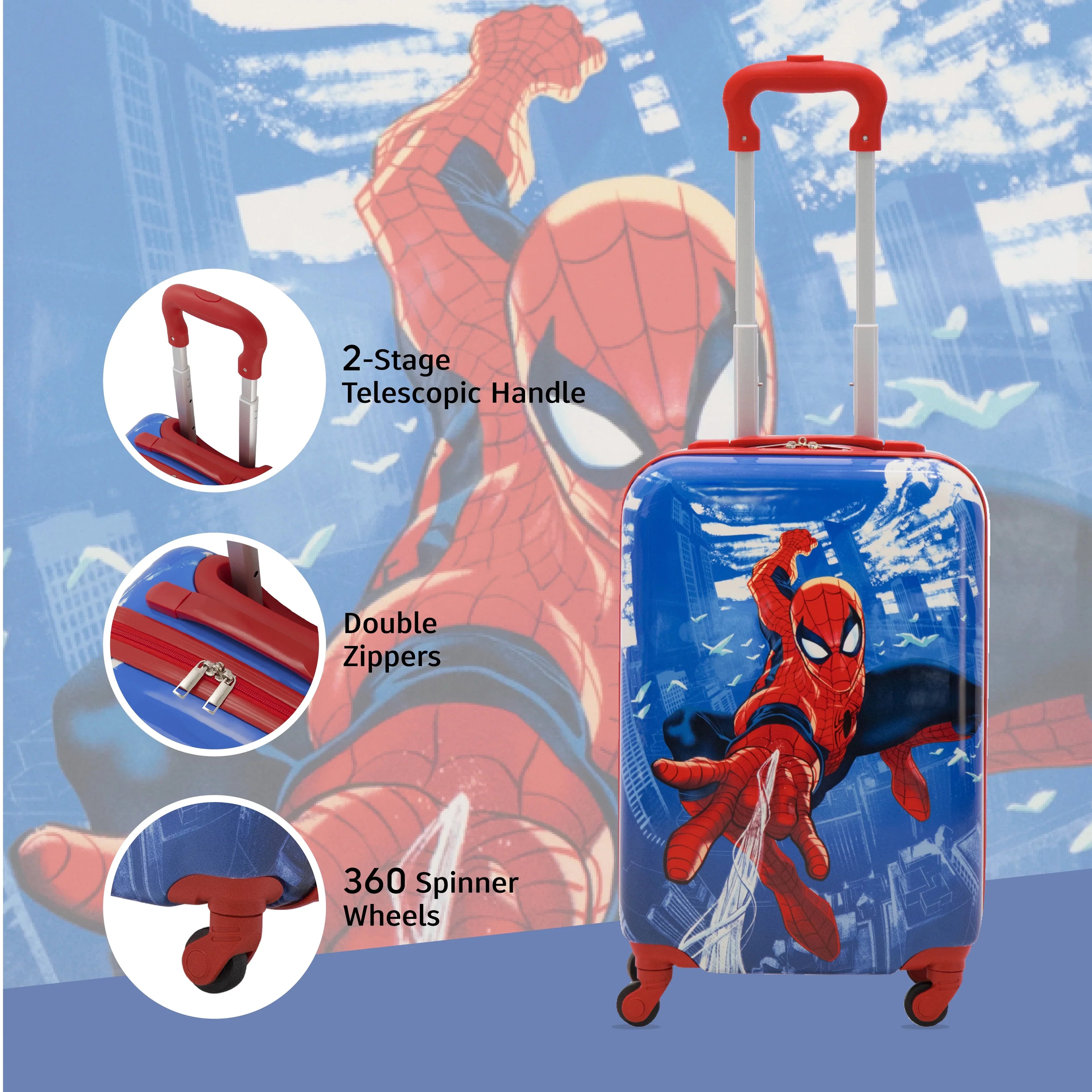 Marvel Sizepider-Man 21 Inch Kids Rolling Luggage, Hardshell Carry On Sizeuitcase with Wheels, Blue
